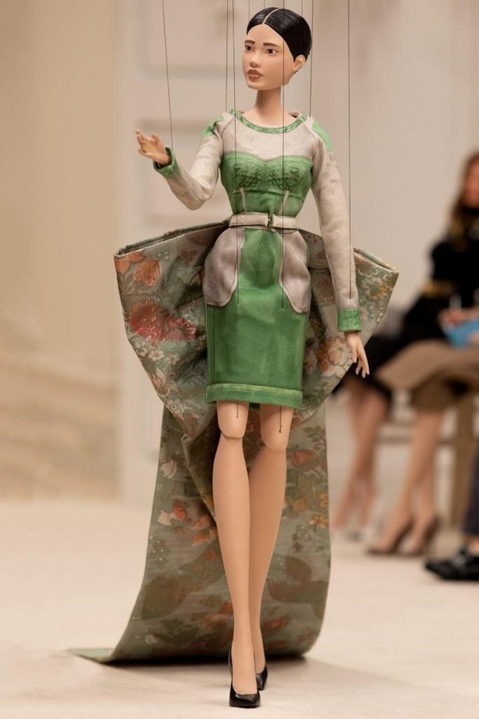 puppet model on the runway for Moschino fashion show during the pandemic