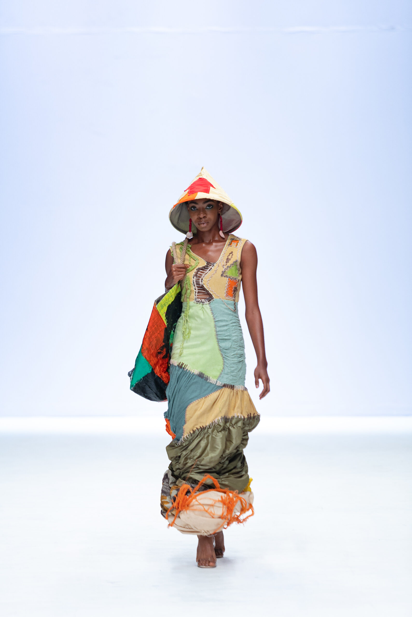 Look one from LFW's green access 2022 finalist - Pettre Taylor